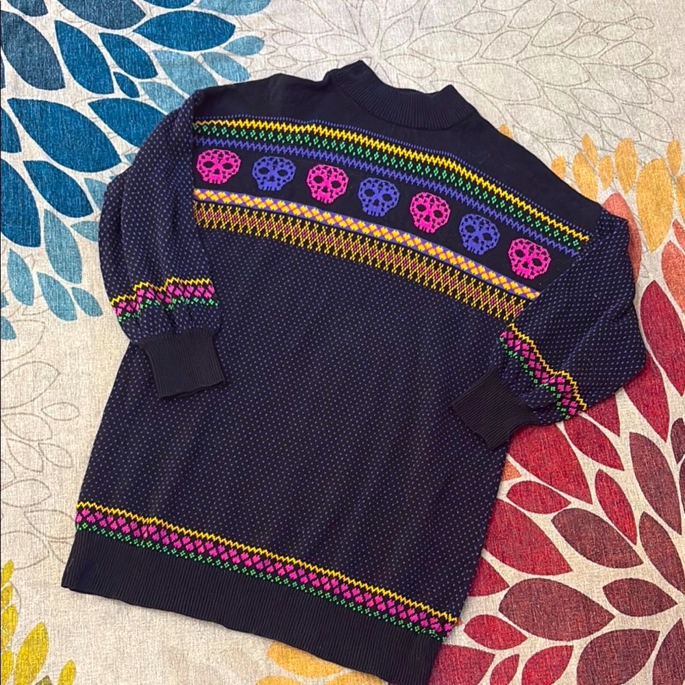 Adorable ModCloth Candy Skull Colorful Skull Pattern Sweater Dress XL